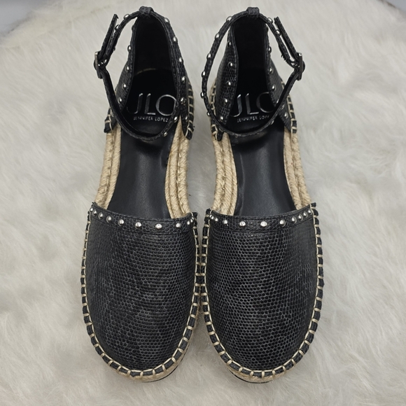 Jennifer Lopez Black Snakeskin Studed Espadrilles Size 7.5 - Picture 3 of 12